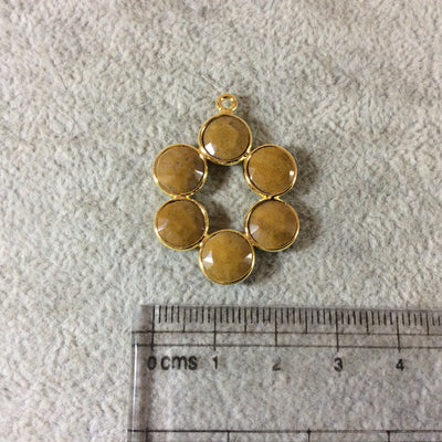 26mm Gold Finish Faceted Natural Honey Jasper 6 Petal (8mm) Flower Shaped Plated Copper Bezel Pendant - Sold Individually, Random