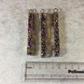 Gold Electoplated Bar/Spike Shaped Pink/Purple Confetti Druzy Focal Pendant - Measuring ~ 9mm x 72mm - Sold Individually, Chosen Random