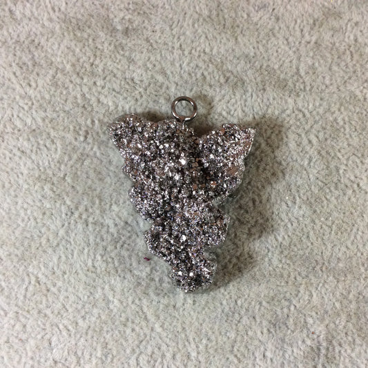 OOAK Silver Electoplated Freeform Shaped Silver Confetti Druzy Focal Pendant - Measuring ~ 35mm x 40mm - Sold Individually, Chosen Random