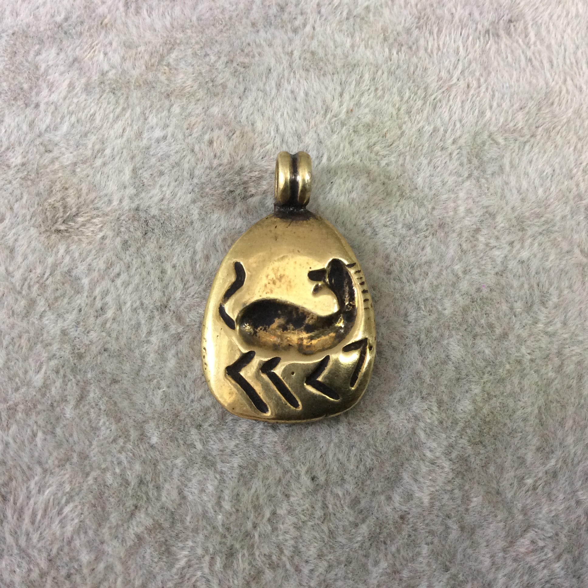 16mm x 20mm Oxidized Gold Plated Rustic Cast Zebra Icon Copper Teardrop Shaped Pendant w/ Attached Ring  - Sold Individually (K-49)