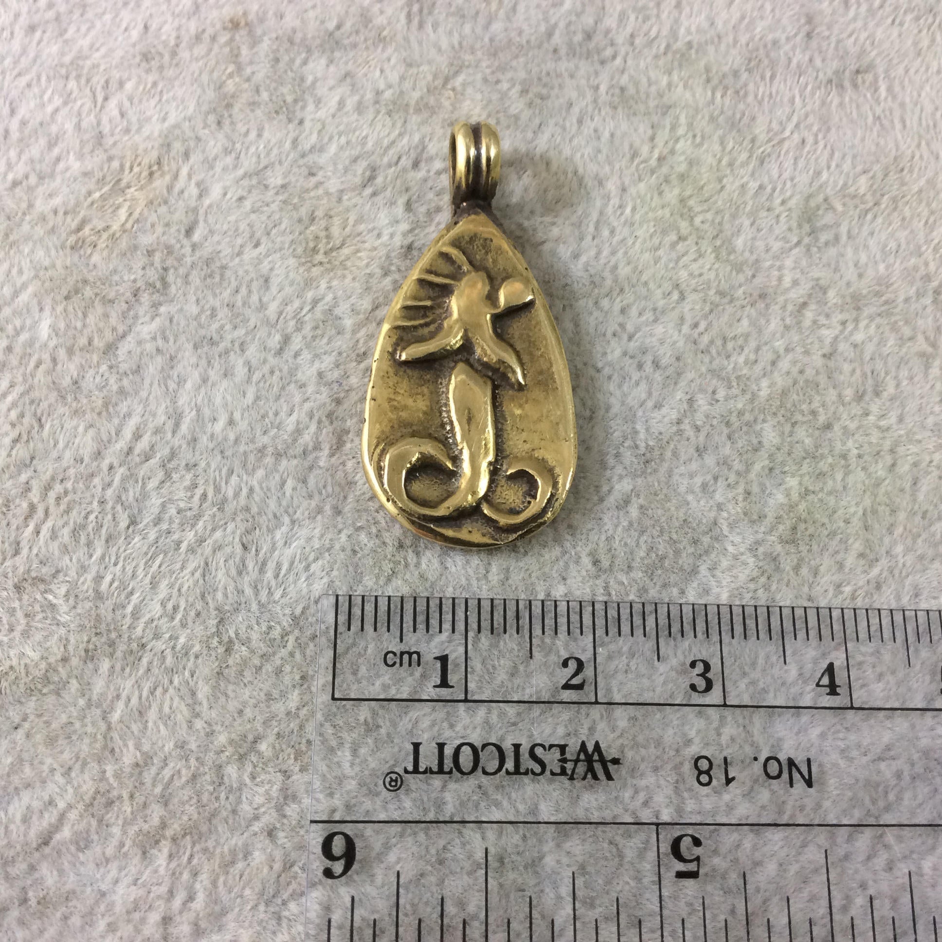 16mm x 28mm Oxidized Gold Plated Rustic Cast Sea Creature Icon Copper Teardrop Shaped Pendant w/ Attached Ring  - Sold Individually (K-51)