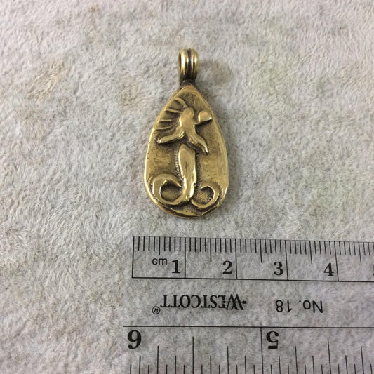 16mm x 28mm Oxidized Gold Plated Rustic Cast Sea Creature Icon Copper Teardrop Shaped Pendant w/ Attached Ring  - Sold Individually (K-51)