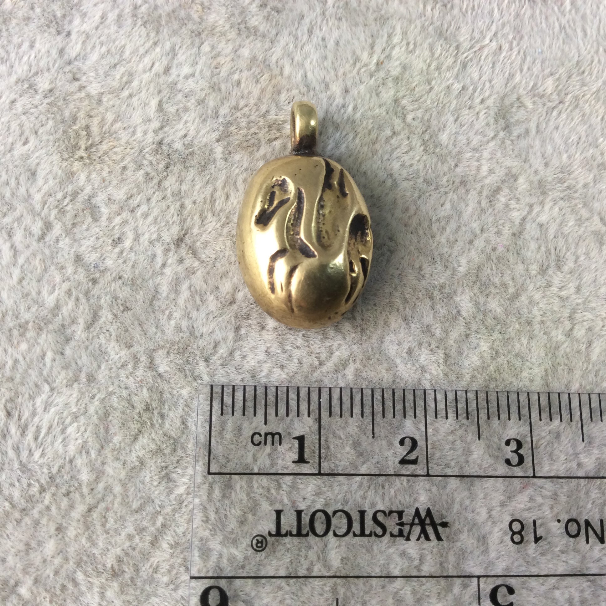 13mm x 18mm Oxidized Gold Plated Rustic Cast Winged Pegasus Icon Copper Oval Shaped Pendant w/ Attached Ring  - Sold Individually (K-54)