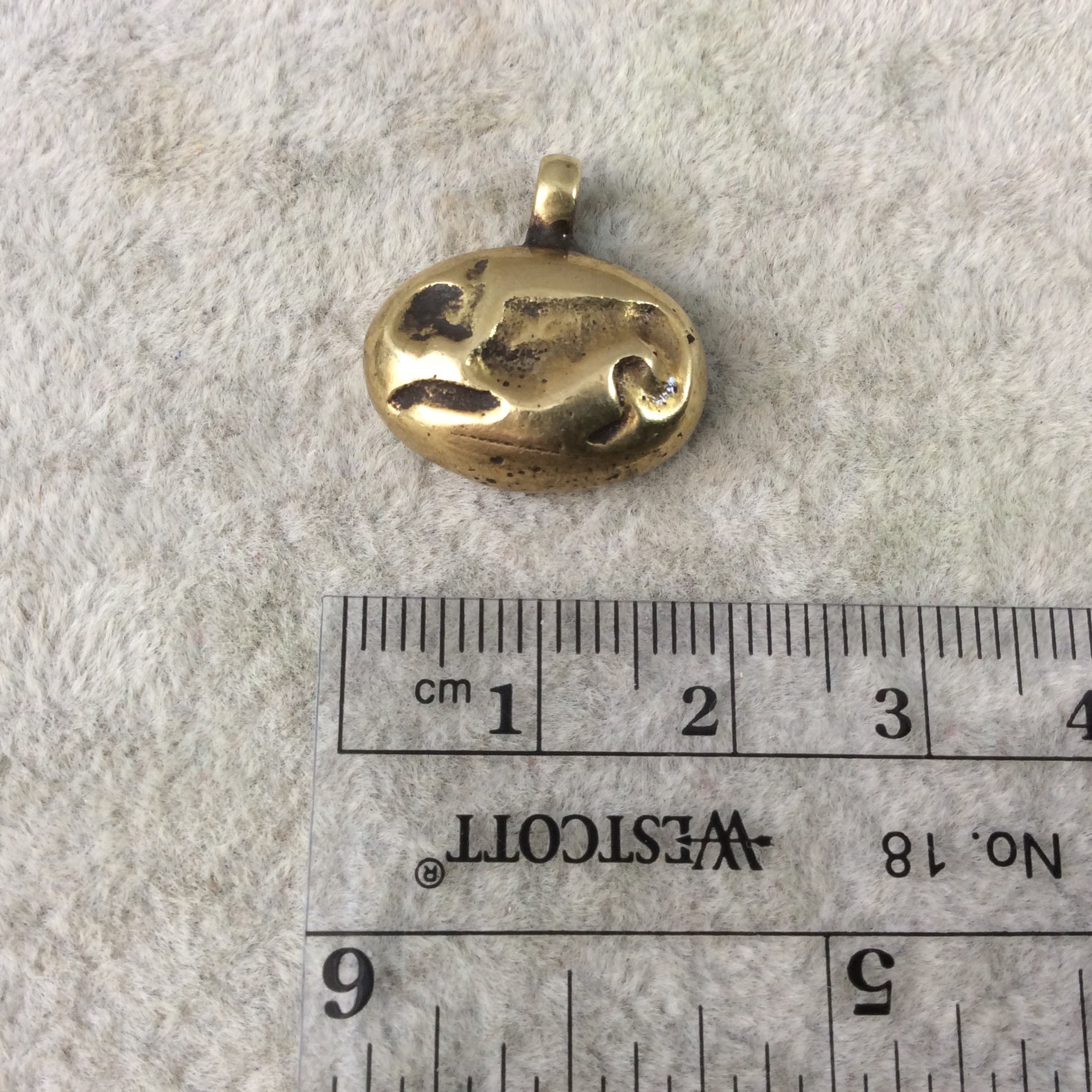 12mm x 18mm Oxidized Gold Plated Rustic Cast Reclining Creature Icon Copper Oval Shaped Pendant w/ Attached Ring  - Sold Individually (K-56)