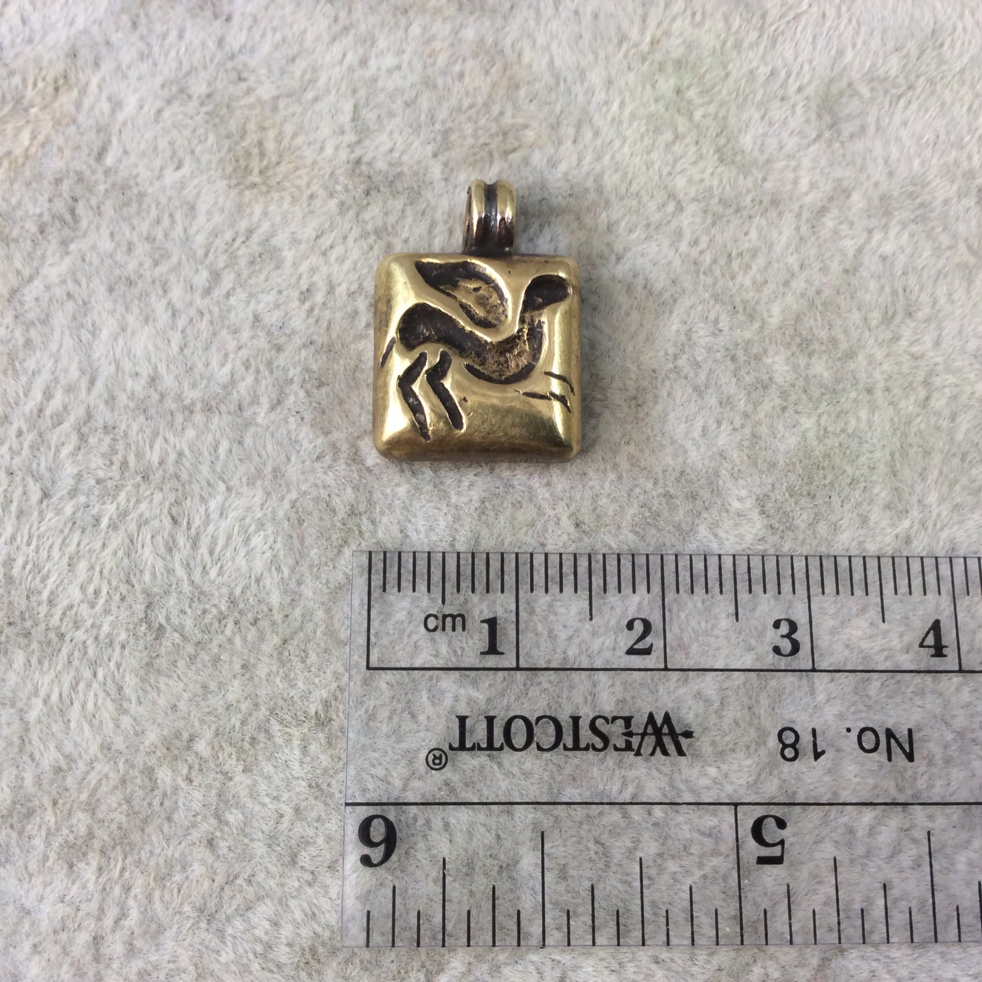 15mm x 15mm Oxidized Gold Plated Rustic Cast Winged Pegasus Icon Copper Square Shaped Pendant w/ Attached Ring  - Sold Individually (K-57)