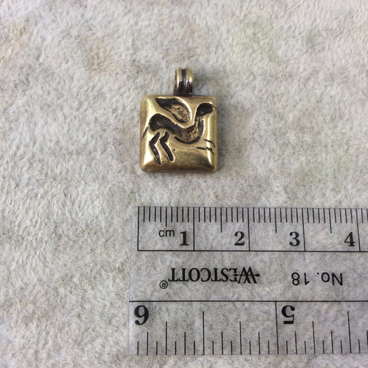 15mm x 15mm Oxidized Gold Plated Rustic Cast Winged Pegasus Icon Copper Square Shaped Pendant w/ Attached Ring  - Sold Individually (K-57)