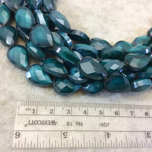 13mm x 18mm Glossy Finish Faceted Opaque Dark Teal Chinese Teardrop Beads - Sold by 14" Strands (Approx. 18 Beads) - (CC13180-1)