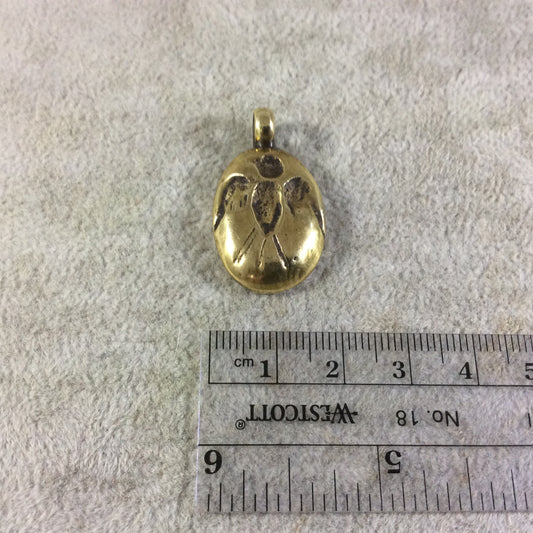 16mm x 23mm Oxidized Gold Plated Rustic Cast Bird Icon Copper Oval Shaped Pendant w/ Attached Ring  - Sold Individually (K-69)