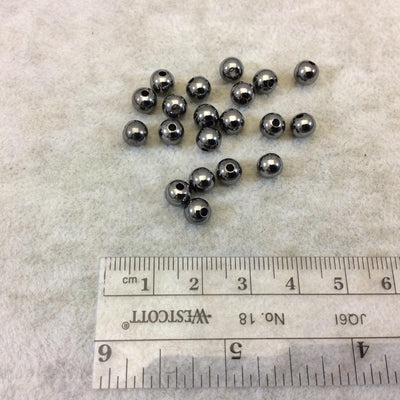 6mm Glossy Finish Gunmetal Plated Brass Round/Ball Shaped Metal Spacer Beads with 1mm Holes - Loose, Sold in Pre-Packed Bags of 20 Beads