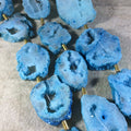 Large Light Blue Druzy Geode Agate Slab Beads, approx. 35-45mm x 55-65mm, approx. 7-8 beads per strand - Natural Gemstone Beads