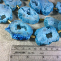 Large Light Blue Druzy Geode Agate Slab Beads, approx. 35-45mm x 55-65mm, approx. 7-8 beads per strand - Natural Gemstone Beads