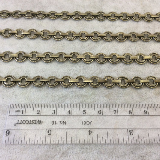 Brass Plated Brass Double Circle/Wreath Articulated Flat Chain - 9mm x 9mm Round Links With Flat Connectors - Sold By the Foot! (CH476-BR)