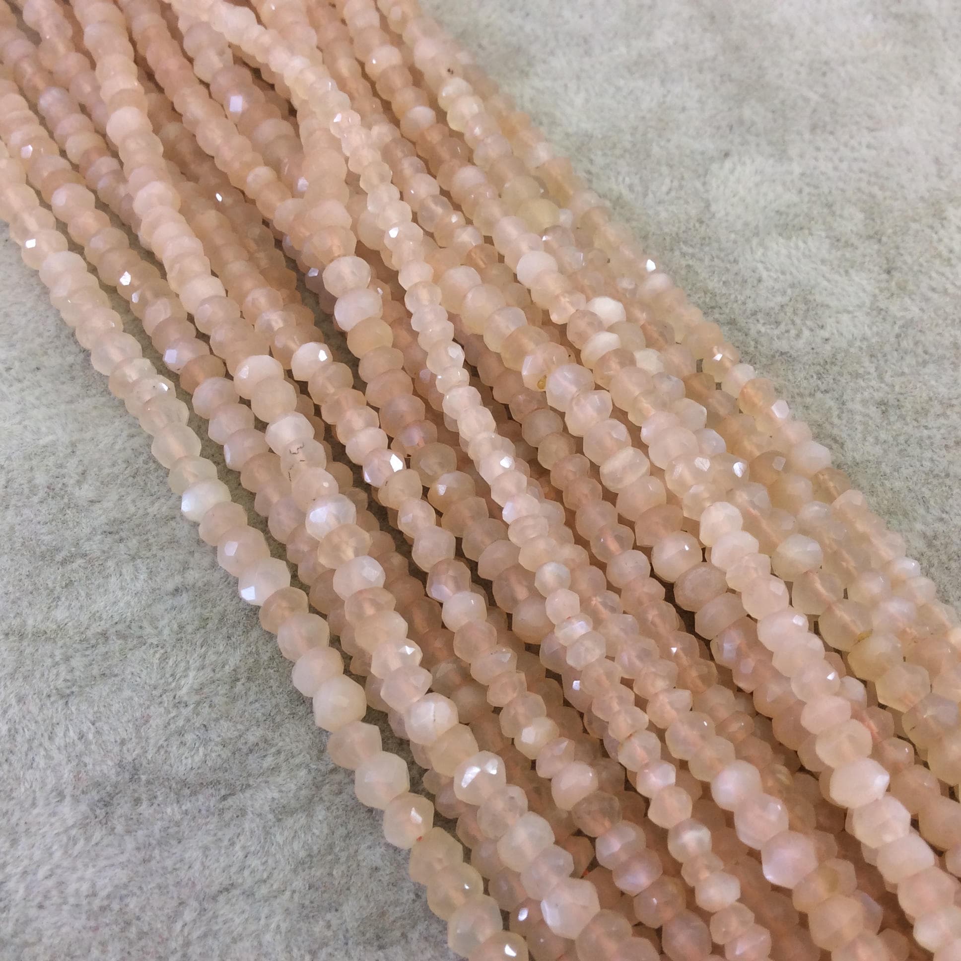 Holiday Special! 3-4mm x 3-4mm Faceted Natural Peach Moonstone Rondelle Shaped Beads - 13" Strand (~ 120 Beads)