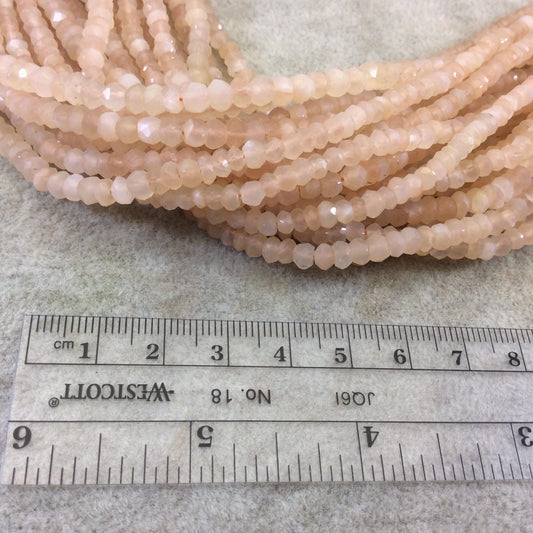 Holiday Special! 3-4mm x 3-4mm Faceted Natural Peach Moonstone Rondelle Shaped Beads - 13" Strand (~ 120 Beads)