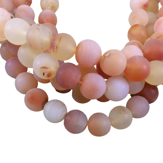 12mm Matte Finish Smooth Round Mixed Orange/White Agate Beads - 15" Strand (Approximately 33 Beads) - Natural Semi-Precious Gemstone