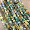 6mm MATTE Smooth Yellow/Green/Gray Spotted Dyed Agate Round Shaped Beads W 1mm Holes - Sold by 16" Strands (~ 63 Beads) - Quality Gemstone!