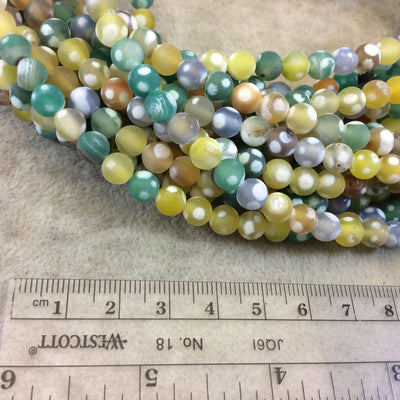 6mm MATTE Smooth Yellow/Green/Gray Spotted Dyed Agate Round Shaped Beads W 1mm Holes - Sold by 16" Strands (~ 63 Beads) - Quality Gemstone!