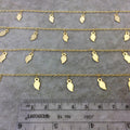 Gold Plated Copper Spaced Single Dangle Wrapped Chain with 5mm x 10mm Gold Leaf Shaped Dangles - Sold by 1 Foot Length! (SD004-GD)