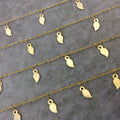 Gold Plated Copper Spaced Single Dangle Wrapped Chain with 5mm x 10mm Gold Leaf Shaped Dangles - Sold by 1 Foot Length! (SD004-GD)