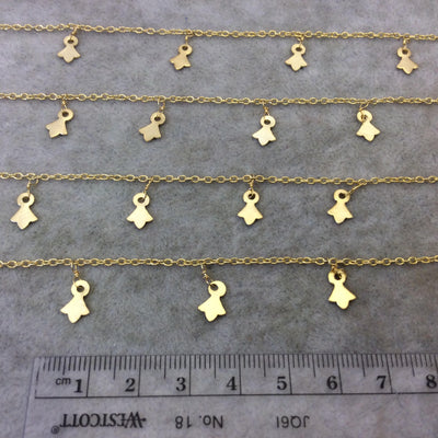 Gold Plated Copper Spaced Single Dangle Wrapped Chain with 6mm x 9mm Gold Tulip Shaped Dangles - Sold by 1 Foot Length! (SD006-GD)