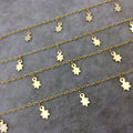 Gold Plated Copper Spaced Single Dangle Wrapped Chain with 5mm x 9mm Gold Sun/Star Shaped Dangles - Sold by 1 Foot Length! (SD007-GD)