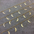 Gold Plated Copper Spaced Single Dangle Wrapped Chain with 3mm x 12mm Gold Crescent Moon Shaped Dangles - Sold by 1 Foot Length! (SD010-GD)