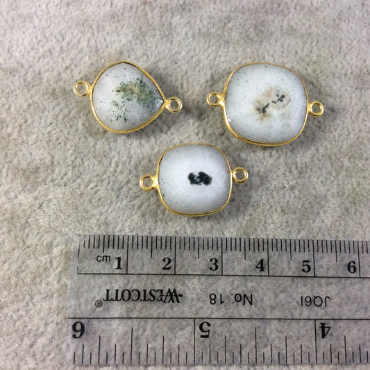 Jeweler's Lot Gold Plated Faceted Natural White/Green Solar Quartz Assorted Shape Bezel Connectors "SQ1C" ~ 15mm - 18mm Long - Sold As Shown