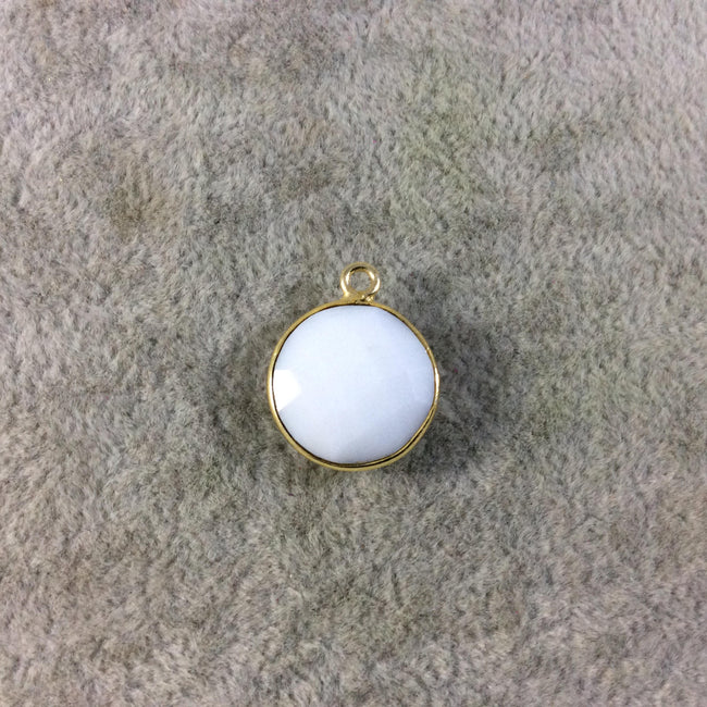 Gold Plated Faceted White Hydro (Lab Created) Chalcedony Round/Coin Shaped Bezel Pendant - Measuring 15mm x 15mm - Sold Individually