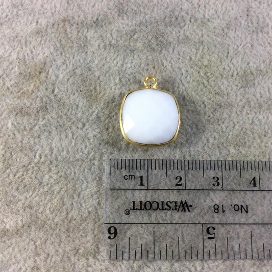 Gold Plated Faceted White Hydro (Lab Created) Chalcedony Square Shaped Bezel Pendant - Measuring 15mm x 15mm - Sold Individually