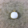 Gold Plated Faceted White Hydro (Lab Created) Chalcedony Square Shaped Bezel Pendant - Measuring 15mm x 15mm - Sold Individually