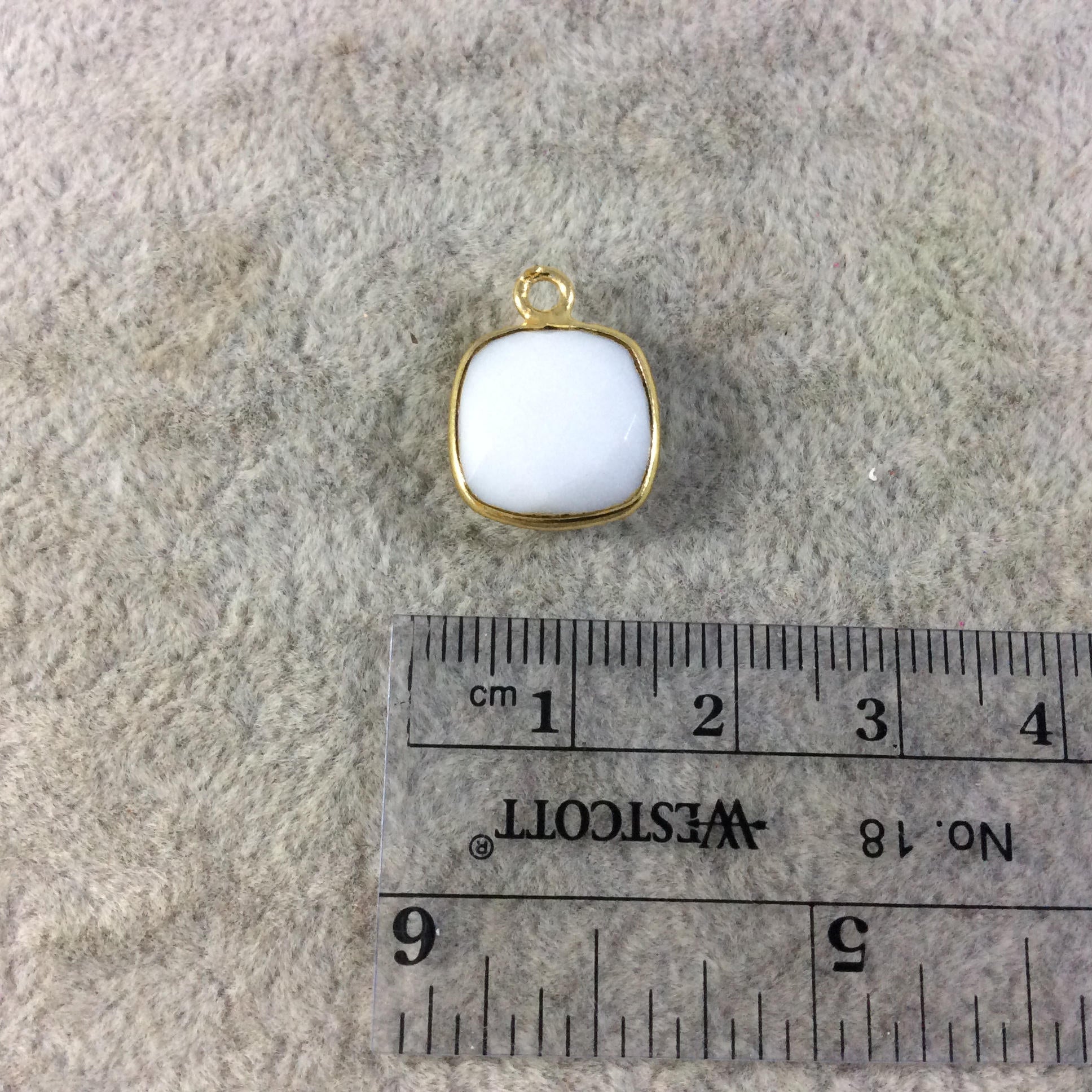 Gold Plated Faceted White Hydro (Lab Created) Chalcedony Square Shaped Bezel Pendant - Measuring 12mm x 12mm - Sold Individually