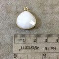 Gold Plated Faceted White Hydro (Lab Created) Chalcedony Heart/Teardrop Shaped Bezel Pendant - Measuring 18mm x 18mm - Sold Individually
