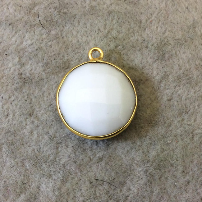 Gold Plated Faceted White Hydro (Lab Created) Chalcedony Round/Coin Shaped Bezel Pendant - Measuring 18mm x 18mm - Sold Individually