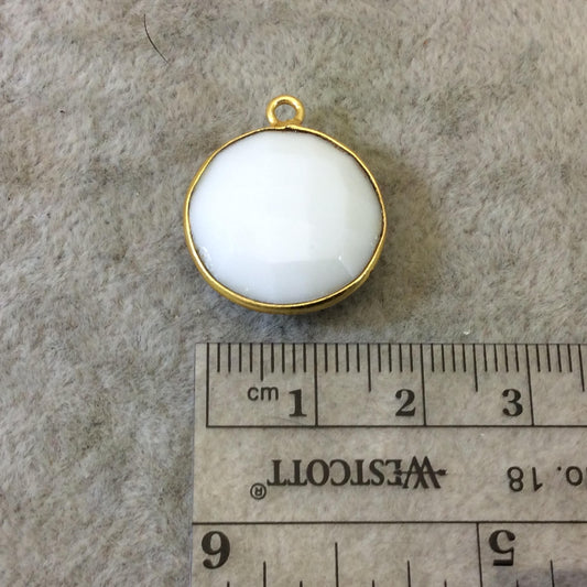 Gold Plated Faceted White Hydro (Lab Created) Chalcedony Round/Coin Shaped Bezel Pendant - Measuring 18mm x 18mm - Sold Individually