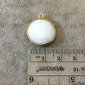 Gold Plated Faceted White Hydro (Lab Created) Chalcedony Round/Coin Shaped Bezel Pendant - Measuring 18mm x 18mm - Sold Individually