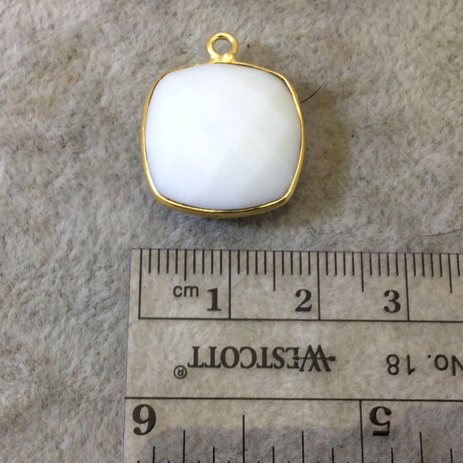 Gold Plated Faceted White Hydro (Lab Created) Chalcedony Square Shaped Bezel Pendant - Measuring 18mm x 18mm - Sold Individually