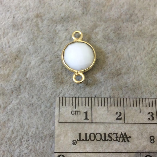 Gold Plated Faceted White Hydro (Lab Created) Chalcedony Round/Coin Shaped Bezel Connector - Measuring 10mm x 10mm - Sold Individually