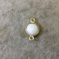 Gold Plated Faceted White Hydro (Lab Created) Chalcedony Round/Coin Shaped Bezel Connector - Measuring 10mm x 10mm - Sold Individually