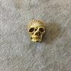 Gold Plated CZ Cubic Zirconia Inlaid Skull Mask/Ski Mask Shaped Bead With White CZ  -  ~ 9mm x 11mm,  - Sold Individually, Random