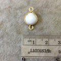 Gold Plated Faceted White Hydro (Lab Created) Chalcedony Heart/Teardrop Bezel Connector - Measuring 10mm x 10mm - Sold Individually