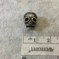 Bronze Plated CZ Cubic Zirconia Inlaid Skull Mask/Ski Mask Shaped Bead With White CZ  -  ~ 9mm x 11mm,  - Sold Individually, Random