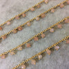 Gold Plated Copper Spaced Single Dangle Wrapped Chain with 3-4mm Peach Moonstone Rondelle Dangles - Sold by 1 Foot Length! (SD020-GD)