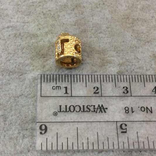 Gold Plated CZ Cubic Zirconia Inlaid Medieval Warrior Helmet Shaped Bead With White CZ  -  ~ 8mm x 11mm,  - Sold Individually, Random