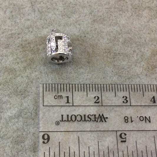 Silver Plated CZ Cubic Zirconia Inlaid Medieval Warrior Helmet Shaped Bead With White CZ  -  ~ 8mm x 11mm,  - Sold Individually, Random