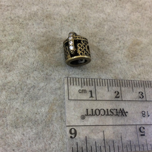 Bronze Plated CZ Cubic Zirconia Inlaid Medieval Warrior Helmet Shaped Bead With White CZ  -  ~ 8mm x 11mm,  - Sold Individually, Random