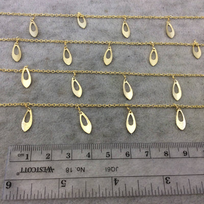 Gold Plated Copper Spaced Single Dangle Wrapped Chain with 5mm x 13mm Stardust Finish Oval Shaped Dangles - Sold by the Foot! (SD035-GD)