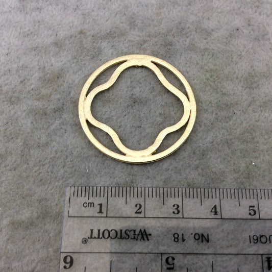 34mm Gold Brushed Finish Circular Quatrefoil Shaped Plated Copper Components - Sold in Pre-Counted Bulk Packs of 10 Pieces - (073-GD)