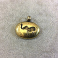 20mm x 27mm Oxidized Gold Plated Rustic Cast Bugling Elephant Icon Copper Oval Shape Pendant w/ Attached Ring  - Sold Individually (K-79)