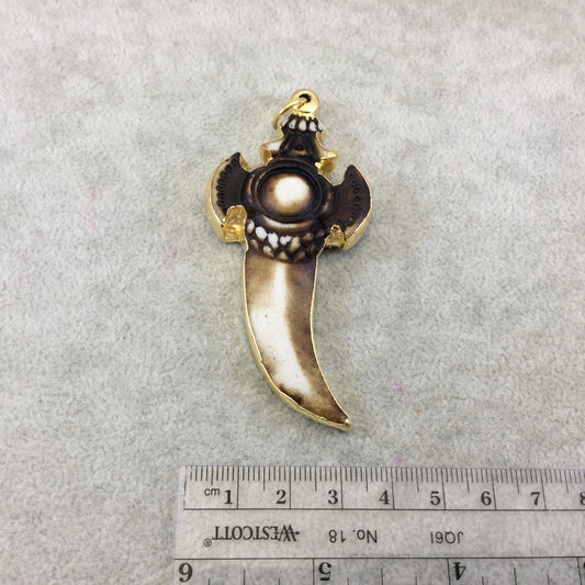 2.5" Gold Electroplated Brown/White Ornate Dagger Shaped Lightweight Resin Pendant  - Measuring ~ 40mm x 70mm - Sold Individually