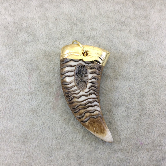 2.25" Gold Electroplated Tooth/Fang/Tusk Hieroglyphic Shaped Lightweight Resin Pendant  - Measuring ~ 35mm x 55mm - Sold Individually